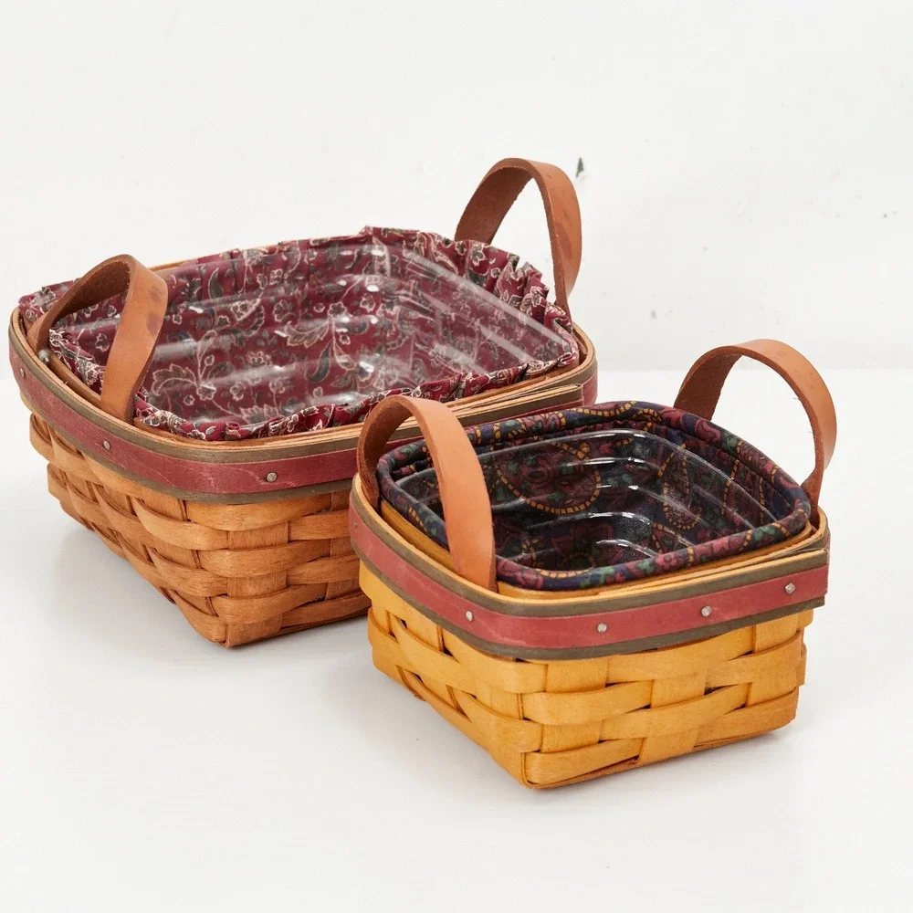 Longaberger Basket Set Multi 1991 Fathers Day Spare Change Wood Leather